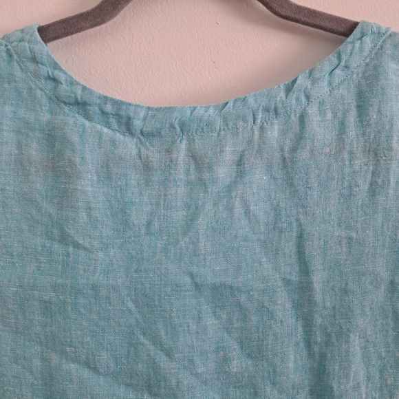 Cynthia Rowley 100% Linen Top Aqua Blue Button Detail Short Sleeve Size Large - Picture 7 of 8